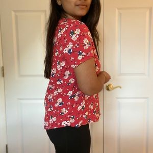 Floral Print Short Sleeve Blouse Tee Professional